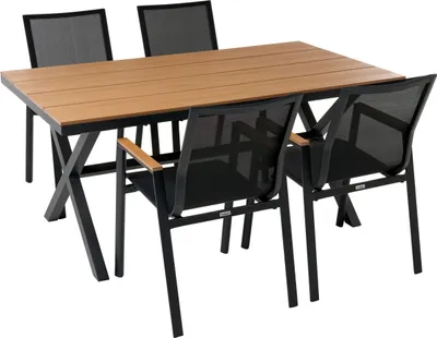 Produktbild von BELIANI Gartenset Schwarz u. Braun aus Aluminium u. Kunstholz Modernes Design Tisch mit 4 Stühlen für Garten Terrasse Außenbereich Outdoor