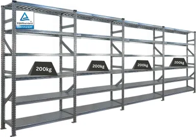 Produktbild von Fachbodenregal PROXIMO mit  Stecksystem | Komplettregal | HxBxT 210x480x50cm | 6 Ebenen | Beidseitig nutzbar | Verzinkt