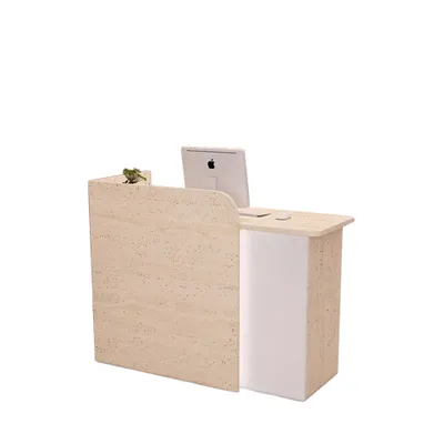 Produktbild von Bartisch,Theke,Kassentisch, kleine Bar, Ladentheke für Bekleidungsgeschäfte, Empfangstheke für Kosmetikstudios, beige weiß, R 80x50x100cm 【B6633】