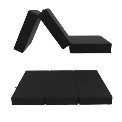 Image de POKAR Matelas pliant Matelas pliable en 3 parties Matelas d'invité Lit de camp Lit pliant, Taille:140 x 195 x 15 cm, Couleur:Noir