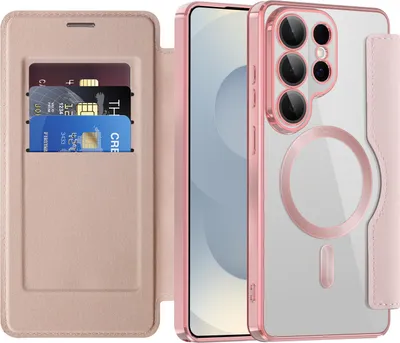 Produktbild von Klapphülle für Samsung Galaxy S26 Ultra Kompatibel mit Magsafe, Klar Überzug Kartenhalter Ledertasche mit Kameraschutz Pink