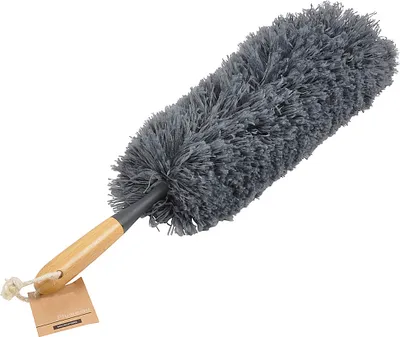 Image de Plumeau gris Microfibre bois 56 cm Balai à poussière Chiffon à poussière Brosse à poussière idéale contre la poussière, les allergènes et les poils d'animaux