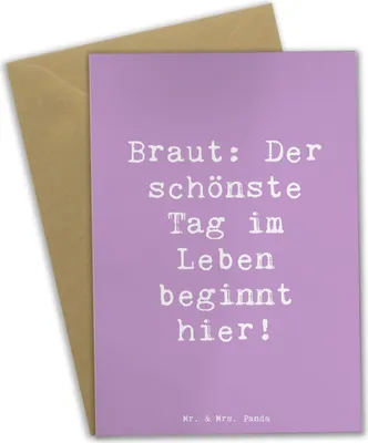 Produktbild von Mr. & Mrs. Panda Klappkarte Spruch Braut Tag - Lavendeltraum - Geschenk, Hochzeit, Heiraten, hochzeitskarten, Magie, Liebe, weihnachtskarten, osterkarten, Grußkarte