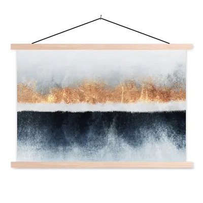 Produktbild von MuchoWow® Textilposter Gold - Abstrakt - Design 120x80 cm mit holzfarbenen Rahmen - Aufhängeset