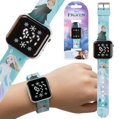 Produktbild von Disney Die Eiskönigin LED-Armbanduhr für Mädchen, hellblaue Digitaluhr mit Anna & Elsa, mit Datum und Uhrzeit
