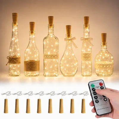 8er-Set Flaschenlichter mit Timer, 2 m, 20 LEDs, warmweiß