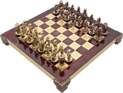 Obrázok produktu pre Manopoulos Byzantské šachy, 20 cm, vyvýšená doska, červeno-zlaté zdobené figúrky