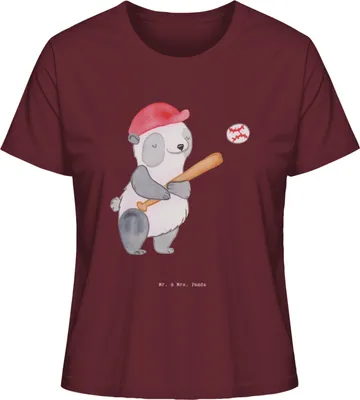 Produktbild von Mr. & Mrs. Panda Oberteil Damen Panda Baseball spielen Größe M - Burgundy - Geschenk, Basic T-Shirt, Shirt, Ballsport, Baseballverein, Baumwollshirt, Match, Baseballplatz