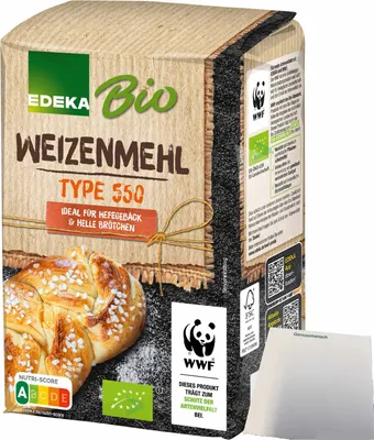 Produktbild von Edeka  Weizenmehl Type 550 ideal für Hefegebäck und helle Brote (1kg Packung) + usy Block