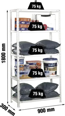 Image de Etagère Légère Avec Vis Advantage 5/300 Blanc Blanc 1800x900x300 - Simonrack