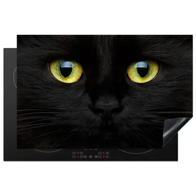 Produktbild von KitchenYeah© Herdabdeckplatte Katze - Schwarz - Tiere - Katzen , 81x52cm, Küche Deko, Glaskeramikkochfeld Herdabdeckung, Abdeckplatte fùr Kochfeld