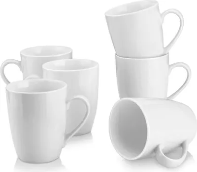Produktbild von Majestic Tassen-Set – 6er set – 360 ml – Kaffeebecher – Keramik – Mit Henkel – Weiß
