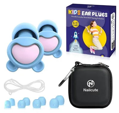 Produktbild von Ohrstöpsel Kinder 6-12 Jahre, 26dB Gehörschutz, 4 Größen, Etui, Schnur, Hellblau/Hellrosa