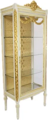 Produktbild von Casa Padrino Barock Vitrine Antikstil Weiß / Gold - Vitrinenschrank - Wohnzimmerschrank Glasvitrine