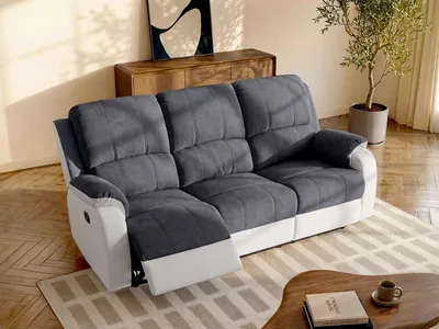 Produktbild von Relaxsofa 3-Sitzer - Microfaser & Kunstleder - Grau & Weiß - BRODY