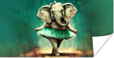 Produktbild von MuchoWow® Poster Elefant - Ballerina - Farbe - Schleife - Porträt 150x75 cm - ohne Rahmen