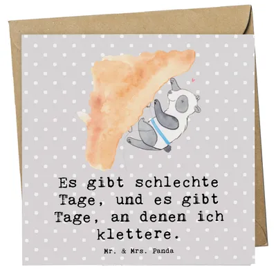 Produktbild von Mr. & Mrs. Panda Klappkarte Panda Klettern - Grau Pastell - Geschenk, Grußkarte, Glückwunschkarte, Klettersport, anlasskarte, Kletterhalle, faltkarte, doppelkarte