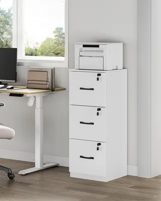 Produktbild von VASAGLE Aktenschrank Büroschrank, Druckerständer, mit 3 Schlösser, verstellbare Hängestange