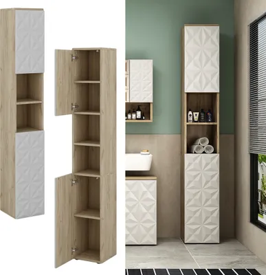 Obrázok produktu pre Kúpeľňová skrinka Vicco Edge biely 30 x 189.5 cm s 2 dverami a 3 priehradkami, Model 40314