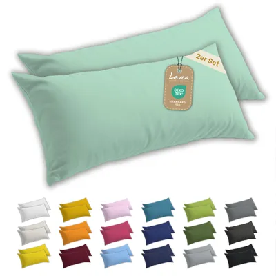 Zdjęcie produktu dla Lavea® Zestaw 2 poszewek na poduszki do spania na boku 40 x 145 cm, 100% bawełna dżersejowa, zamek błyskawiczny YKK, eukaliptus