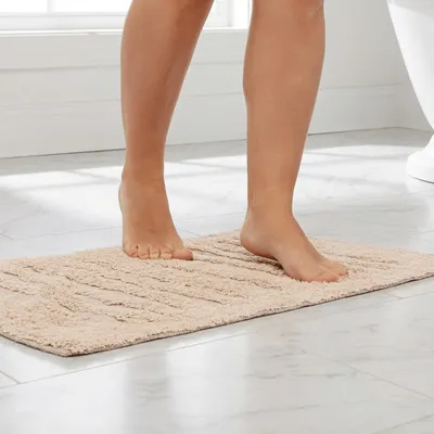 Immagine prodotto di Tappetino da bagno Dariana Softa 100% cotone 45x75 cm beige a righe - Tappetino da bagno antiscivolo
