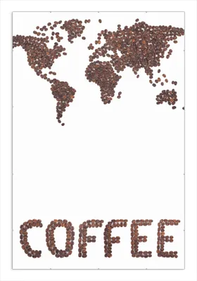 Produktbild von Wallario Wandbild Weltkarte mit Schriftzug aus Kaffeebohnen, Größe: 61 x 91,5 cm, Poster mit rahmenlosen Bildhalter