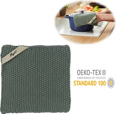 Produktbild von LS-LebenStil Vintage Topflappen 22cm Mynte Moos Grün Gestrickt 100% Baumwolle Kochlappen Topfuntersetzer perfekt auch für Gastro und Restaurants