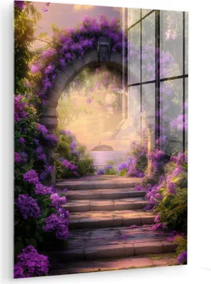 Produktbild von MuchoWow Glasbilder - Bilder auf Wandbild - Foto auf Glas Tor - Lila - Blumen 60x80 cm Wanddekoration aus Glas - Acrylglasbild - Acrylbilder - Foto