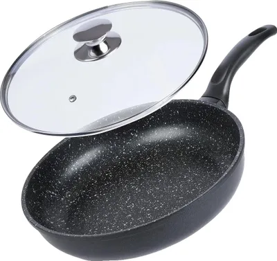 Obrázok produktu pre Panvica na vyprážanie, nepriľnavý granitový povrch, sklenené veko, čierna
