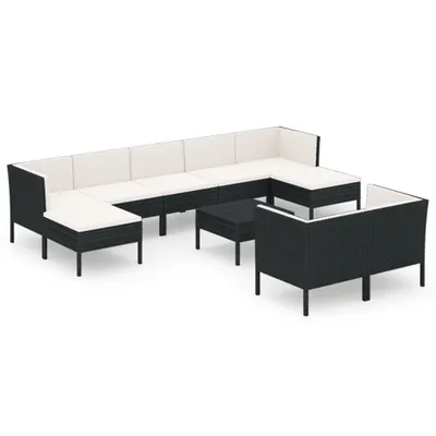 Produktbild von vidaXL 10-tlg. Garten-Lounge-Set mit Auflagen Poly Rattan Schwarz