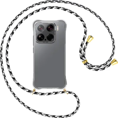 Produktbild von Handykette Backcover-Schutzhülle mit Band (Metall goldfarben) für Xiaomi 15 5G - schwarz/grau/weiß