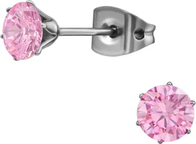 Produktbild von Titan Ohrringe Ohrstecker mit Zirkonia in verschiedenen Farben Größe - 5 mm Farbe - Pink