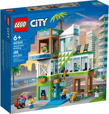 Produktbild von LEGO 60365 City Appartementhaus Set, Konstruktions-Spielzeug mit Eckladen, Wohnzimmer, Küche und Schlafzimmer, mit Scooter, Fahrrad, 6 Minifiguren und einer Straßenplatte