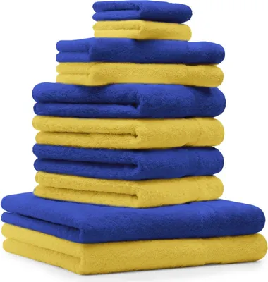 Produktbild von Betz 10-tlg. Handtuch-Set PREMIUM CLASSIC 2 Duschtücher 4 Handtücher 2 Gästetücher 2 Seiftücher  Farbe: gelb & royalblau