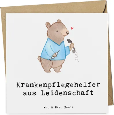 Produktbild von Mr. & Mrs. Panda Grußkarte Krankenpflegehelfer Leidenschaft - Weiß - Geschenk, Ausbildung, Beruf, faltkarte, anlasskarte, Glückwunschkarte, Pflegehelfer, Klappkarte