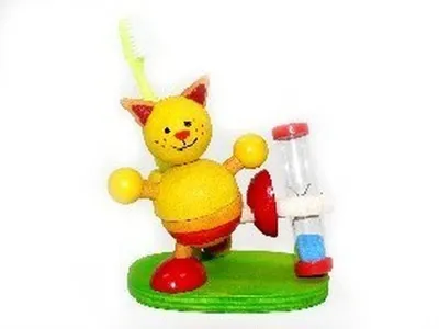 Produktbild von Hess Holzspielzeug 14521 - Zahnputzuhr aus Holz für Kinder, Serie Katze, inkl. Zahnbürstenhalter und drehbarer Sanduhr, handgefertigt, zur täglichen Nutzung beim Zähneputzen