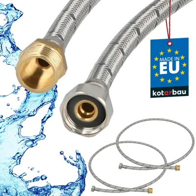Obrázek produktu pro KOTARBAU® Sada 2 ks ohebné hadice 1/2 palce, vodní hadice 150 cm, zesílená hadice, vnější závit x vnitřní závit, přípojná hadice, armatury, hadice, vodovodní kohoutek