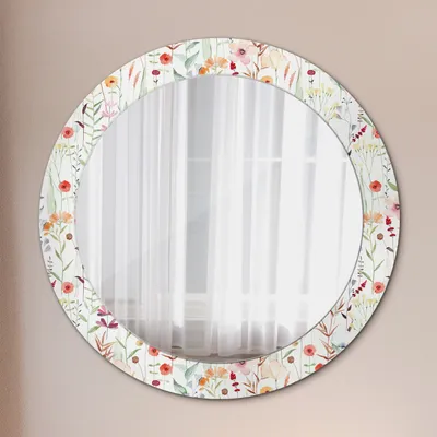 Produktbild von Kosmetikspiegel Spiegel - Flurspiegel - Spiegel mit Modischem Print – Dekospiegel - Wild Blumen - Runder: Ø70cm