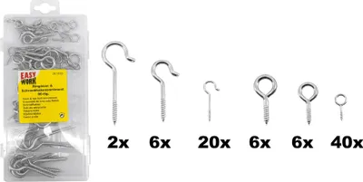 Produktbild von Easy Work Ringösen- & Schraubhaken-Sortiment, 80-teilig (1 Set)