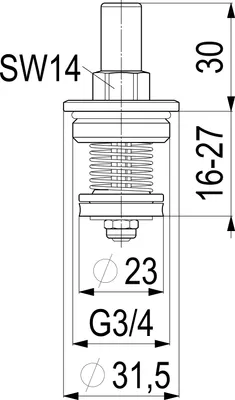 A technical drawing of a valve component with dimensions and labels.