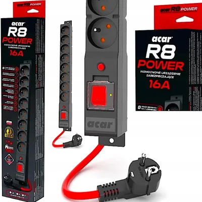 Productafbeelding van ACAR Overspanningsbeveiliging R8 POWER, 5 meter, 8 stopcontacten, 230V, 16A, met aardingscontact