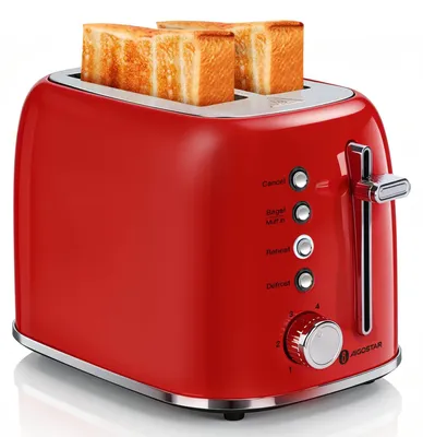 Retro Toaster 2 Schlitze 4 cm, 6 Bräunungsstufen, 850 W, Rot