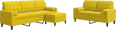 Imagen del producto de vidaXL Juego de 3 sofás con cojines y reposacabezas, color amarillo, tapizado en terciopelo