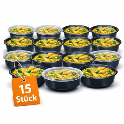 Produktbild von BigDean Meal Prep Boxen 700 ml – 15 runde Schalen mit Deckel, BPA‑frei, mikrowellen‑ & spülmaschinengeeignet, gefrierfest – Food Container To Go
