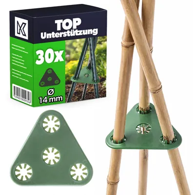 Produktbild von KADAX Dreieckiger Verbinder für Pflanzstäbe, 30er Set, Stabverbinder aus Kunststoff mit 4 Öffnungen (Ø 14 mm) zum Aufbau stabilen Rankhilfe für Stangenbohnen