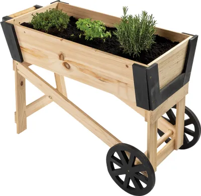 Produktbild von Pflanzschubkarre Pflanzfass Garten Deko Blumenkarre Pflanztrog aus Holz