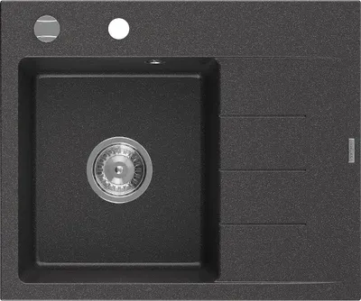 Produktbild von Mexen Ben Granitspüle 1-Becken mit linker Abtropffläche 600 x 500 mm, schwarz gesprenkelt, Chrom-Siphon - 6522605000-76