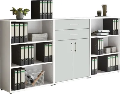 Produktbild von Aktenschrank TABOR 14 in weiß / weiß matt, Schrankwand, Büroschrank, Metallgriffe