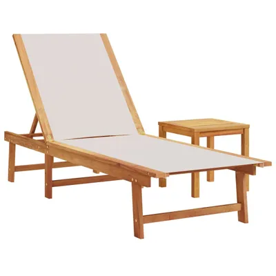 Image de Chaise longue et table gris bois d'acacia solide et textilène