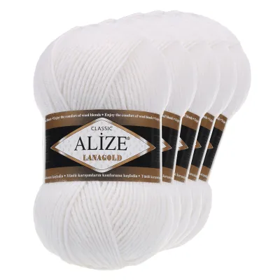 Produktbild von 5 x 100 g ALIZE Lanagold 49% Wolle Strickgarn Winterwolle Schurwolle Farbwahl